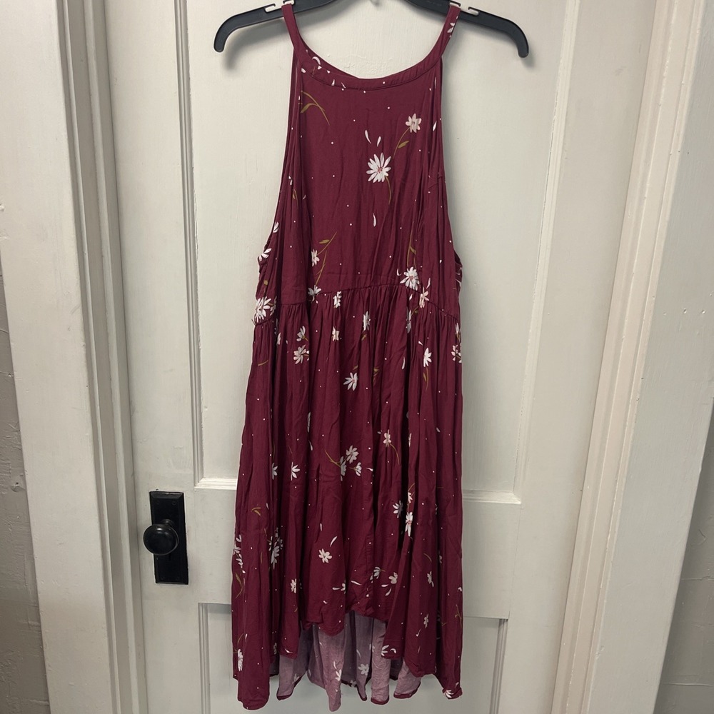 Torrid Plus Size 1 Merlot Floral High Neck Hi Lo Challis Dress Keyhole Back GUC